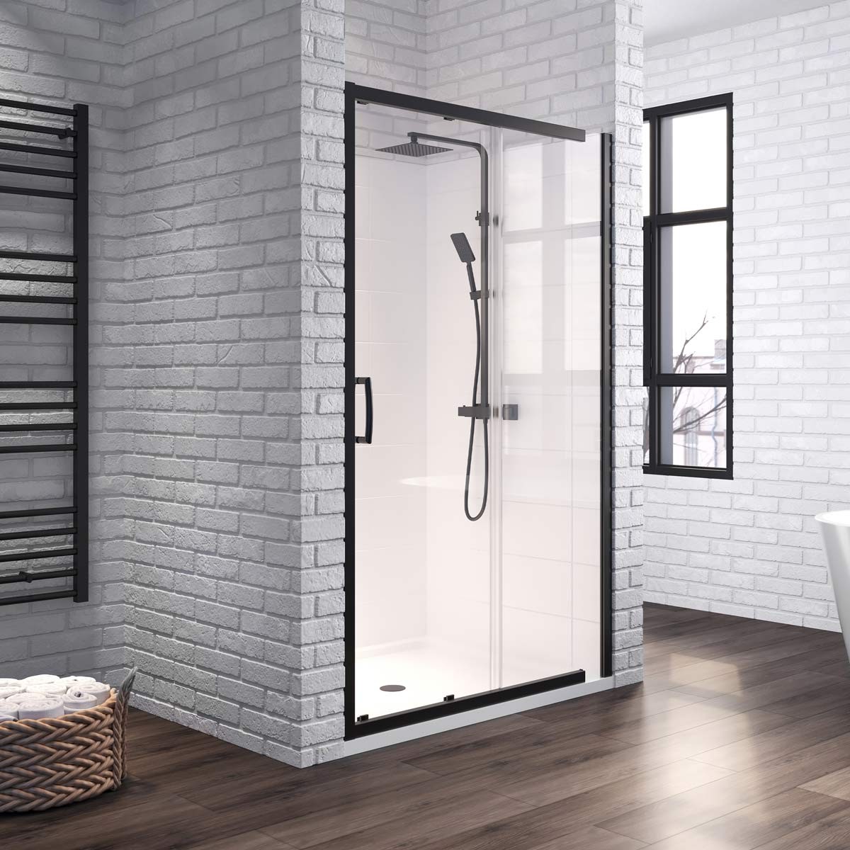 Dilusso 8mm Matt Black Frameless Sliding Recess Door 1000mm