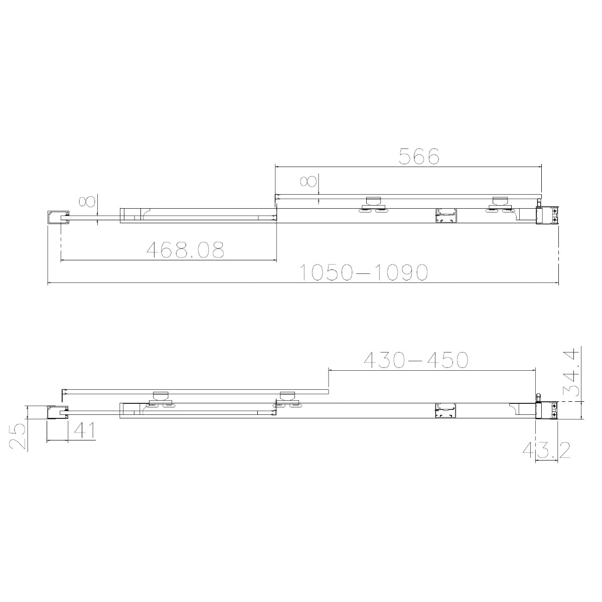 Dilusso 8mm Chrome Frameless Sliding Recess Door 1100mm