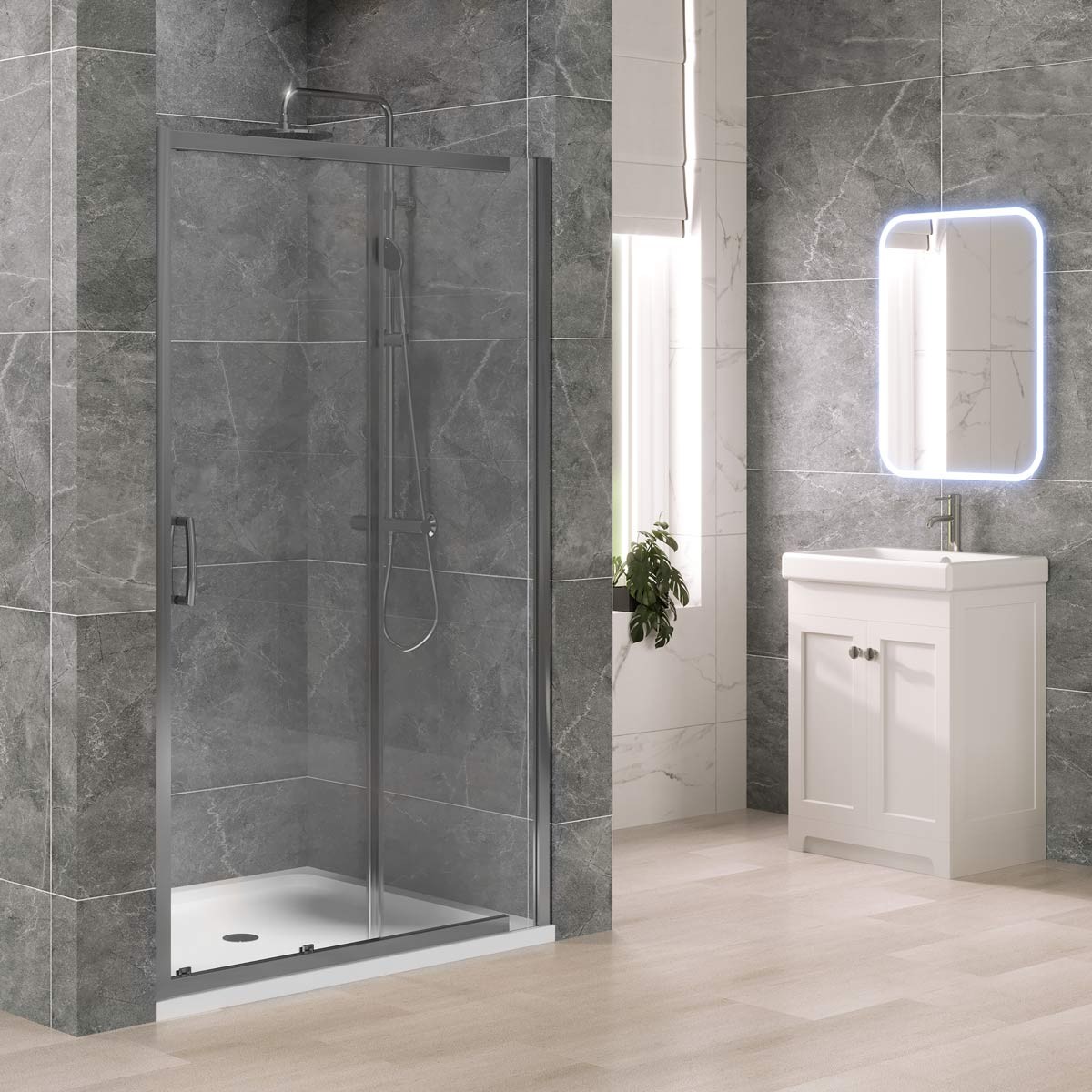 Dilusso 8mm Chrome Frameless Sliding Recess Door 1100mm