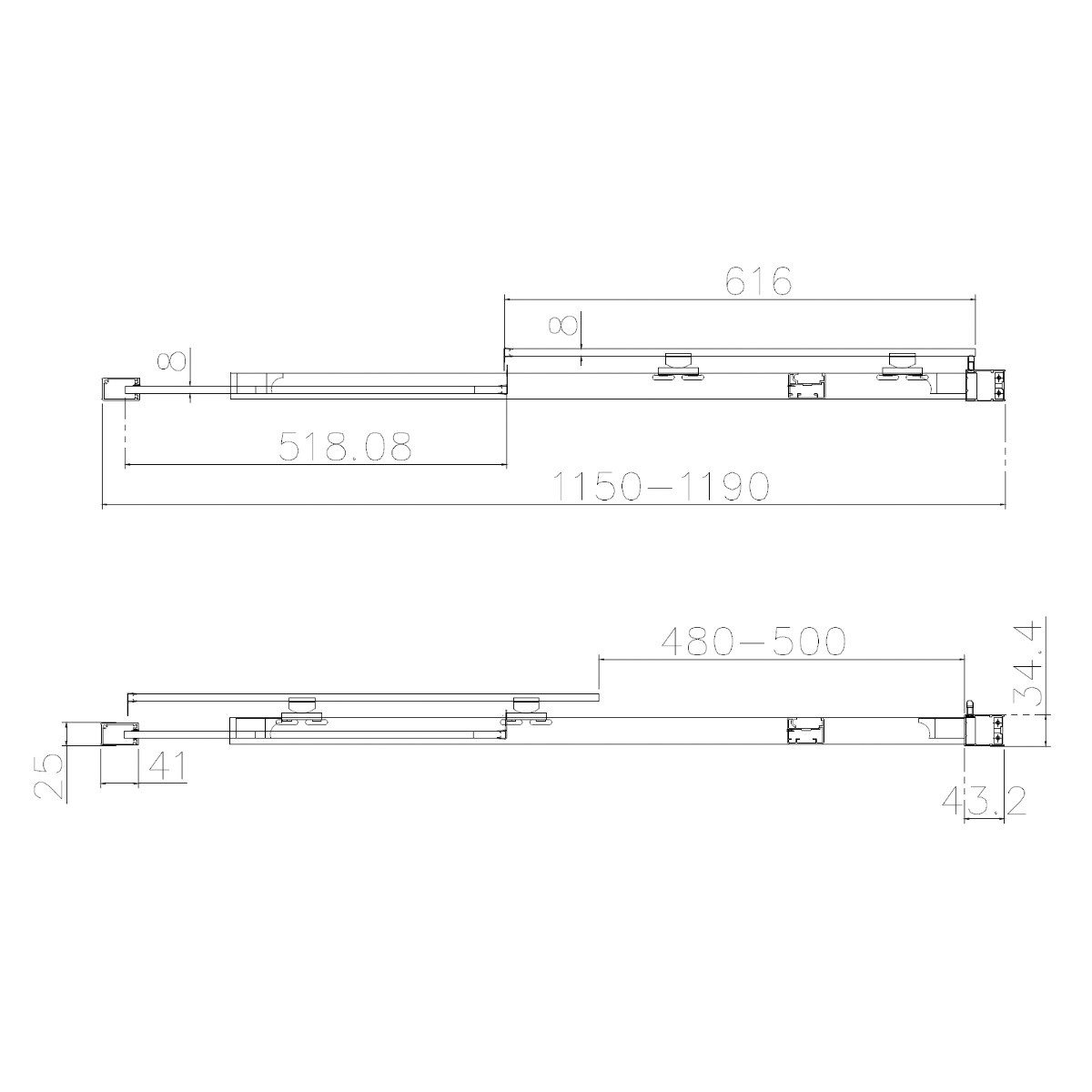Dilusso 8mm Brushed Brass Frameless Sliding Recess Door 1200mm