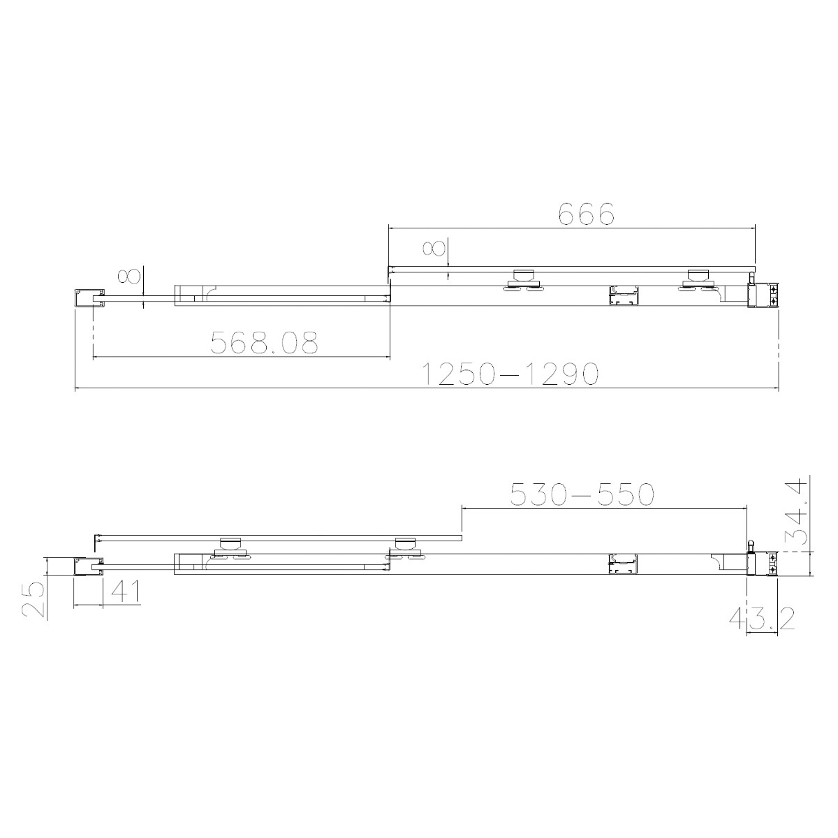 Dilusso 8mm Matt Black Frameless Sliding Recess Door 1300mm