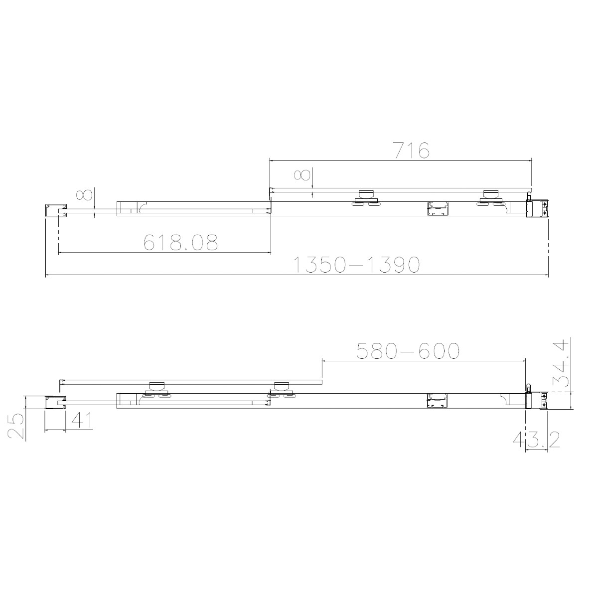 Dilusso 8mm Brushed Brass Frameless Sliding Recess Door 1400mm