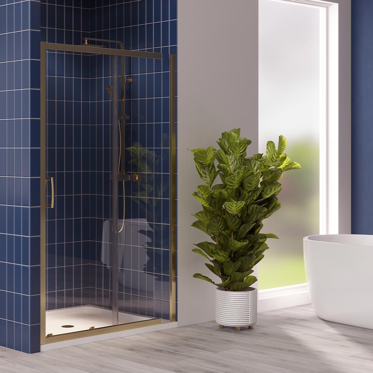 Dilusso 8mm Brushed Brass Frameless Sliding Recess Door 1500mm