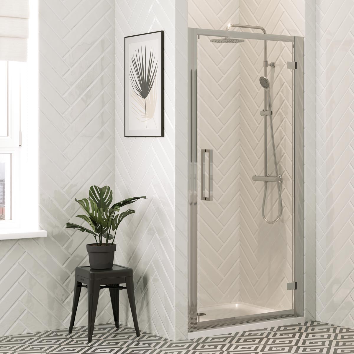 Emerald 8mm Chrome Hinged Shower Door 700mm