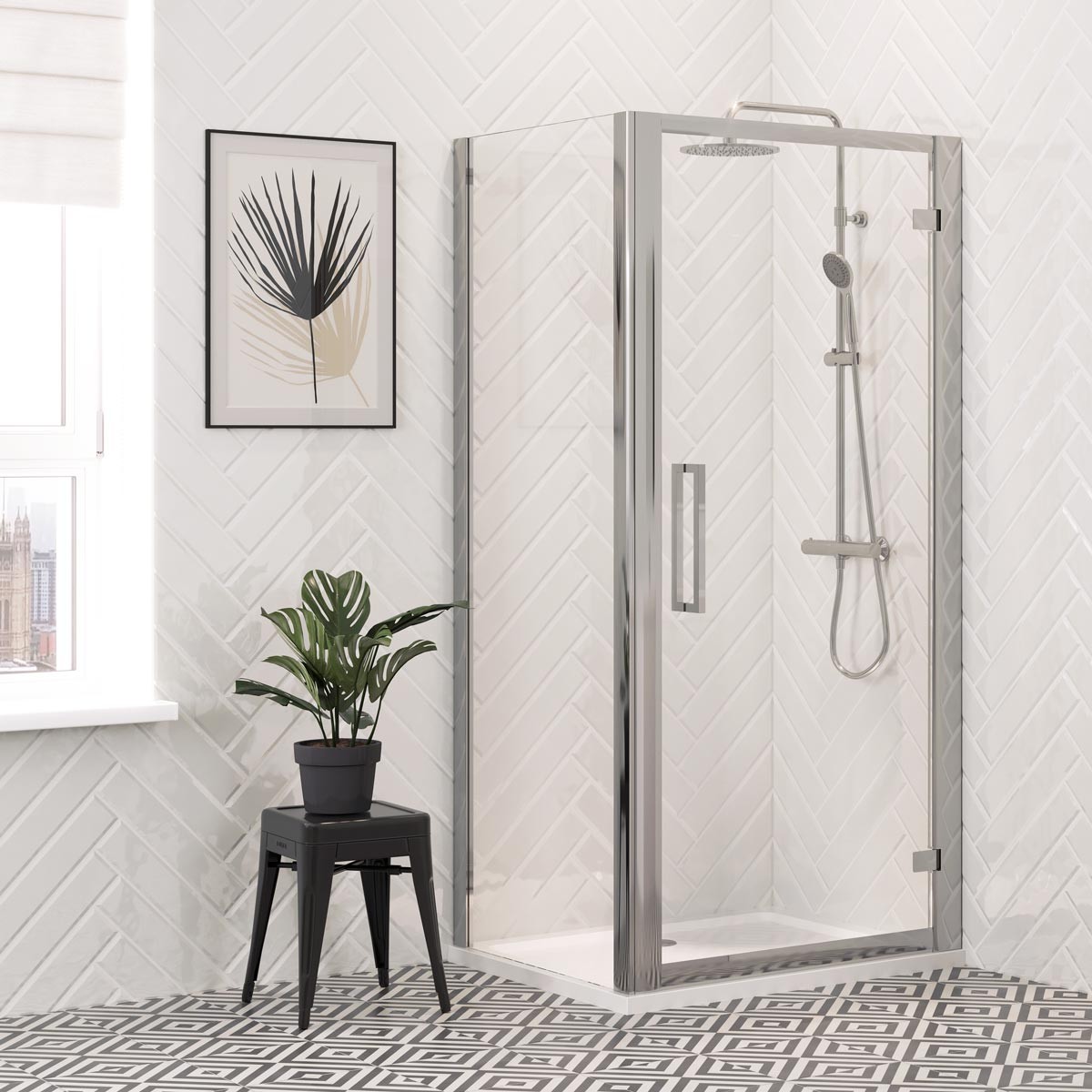 Emerald 8mm Chrome Hinged Shower Door 800mm