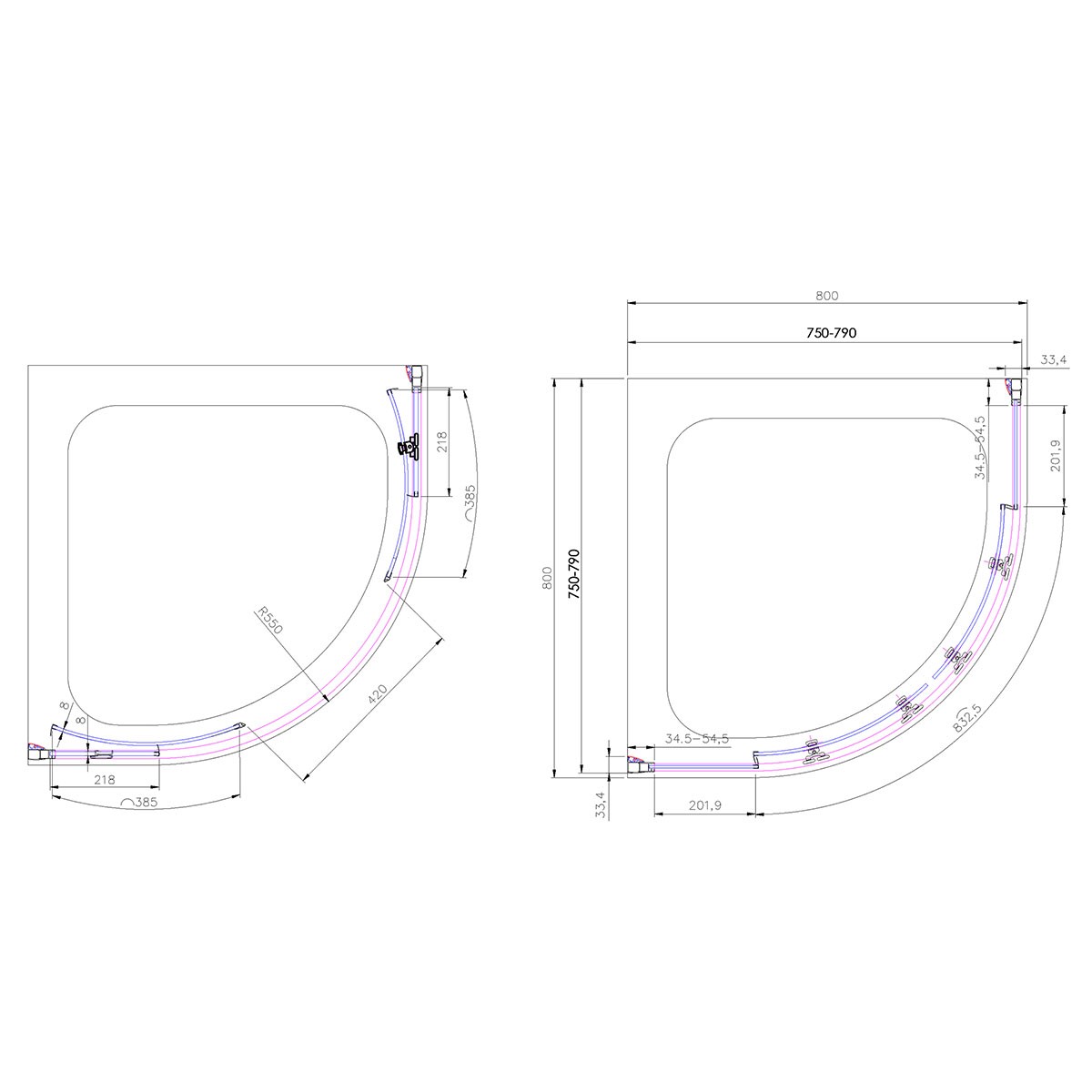Emerald  8mm Chrome Quadrant Shower Enclosure 800x800mm