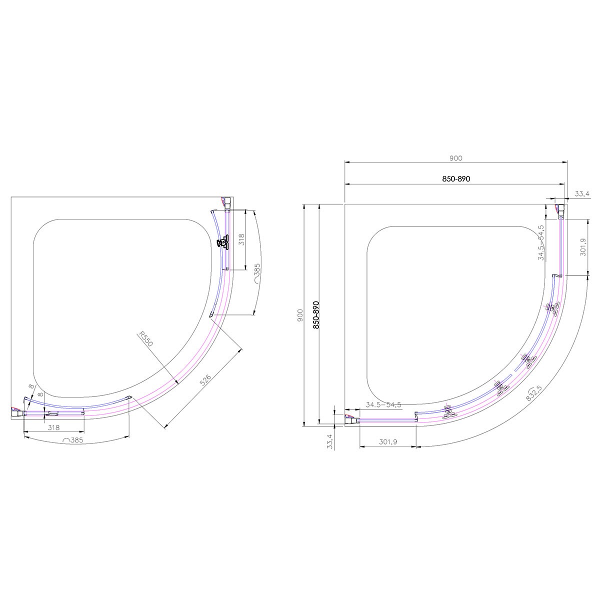 Emerald 8mm Chrome Quadrant Shower Enclosure 900x900mm