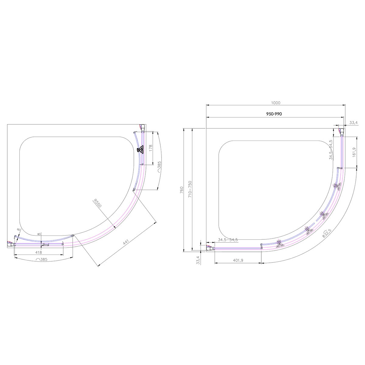 Emerald 8mm Chrome Offset Quadrant Shower Enclosure 1000x760mm