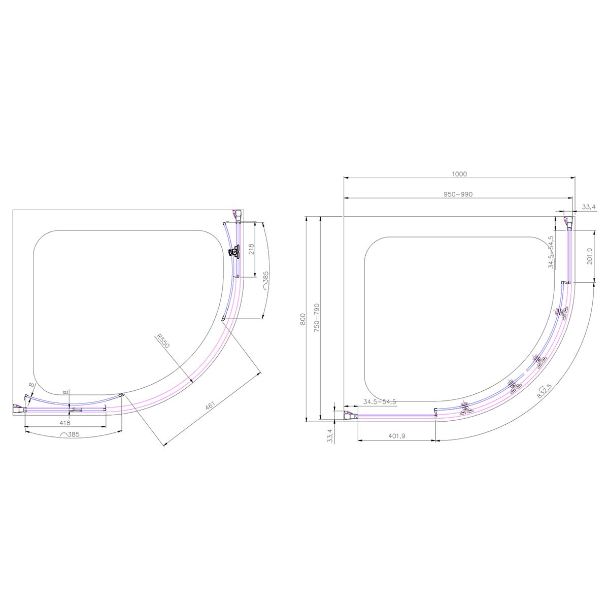 Emerald 8mm Chrome Offset Quadrant Shower Enclosure 1000x800mm