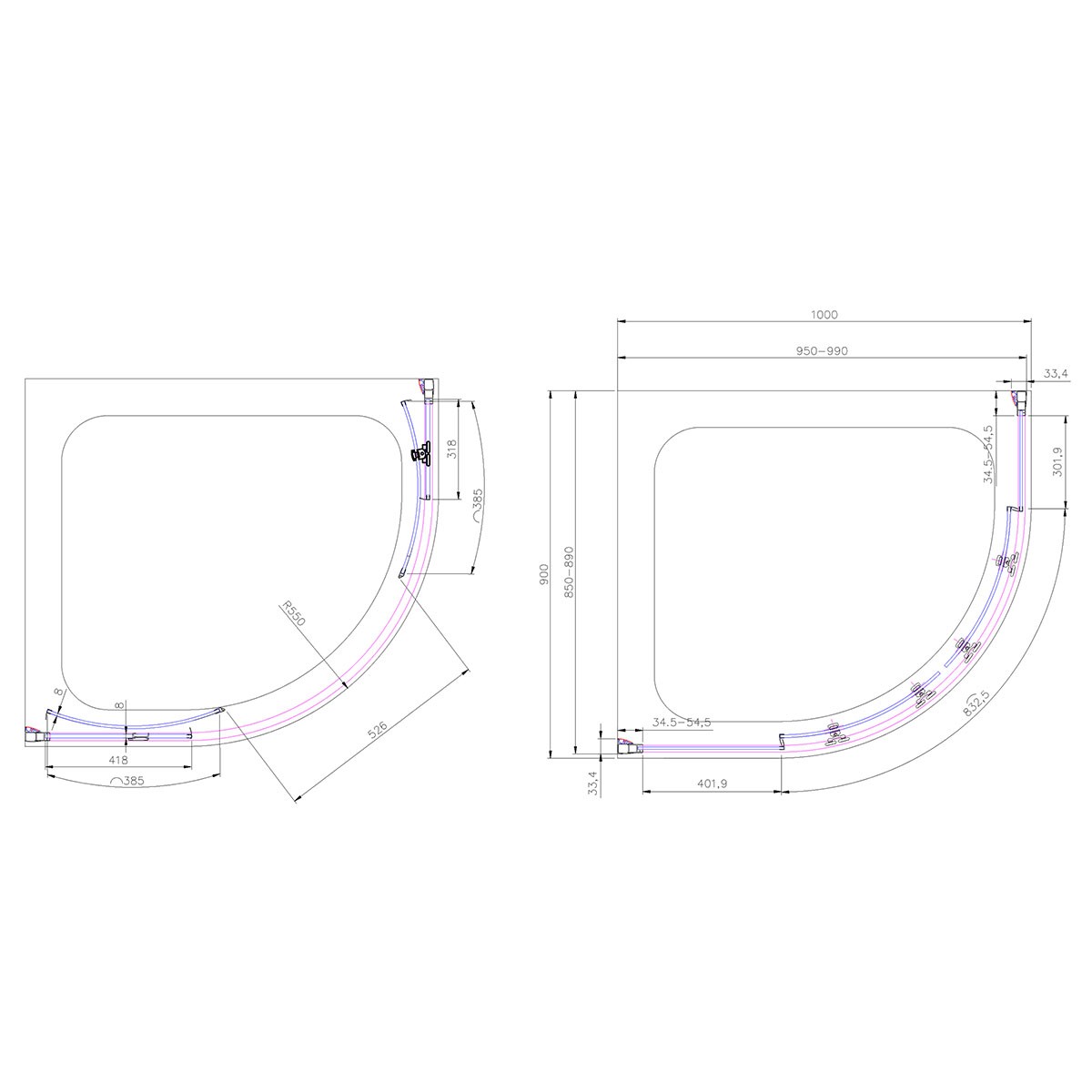 Emerald 8mm Chrome Offset Quadrant Shower Enclosure 1000x900mm