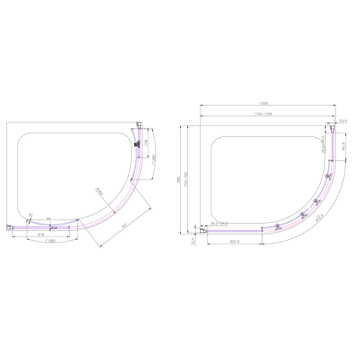 Emerald 8mm Chrome Offset Quadrant Shower Enclosure 1200x760mm
