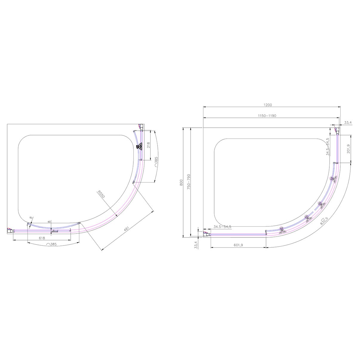 Emerald 8mm Chrome Offset Quadrant Shower Enclosure 1200x800mm