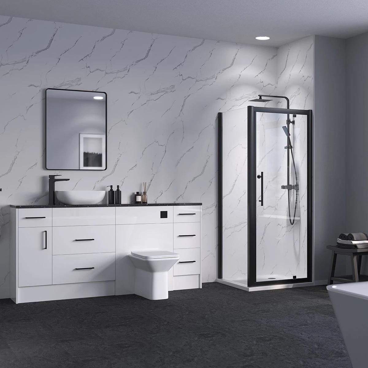 Orion Carrara Marble Matt Tongue & Groove Shower Panel 2400x1000mm