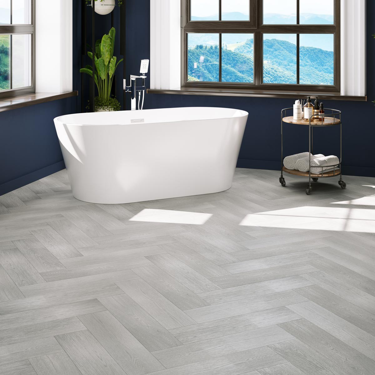 Hydro Step Azure Oak Herringbone Wood LVT Flooring