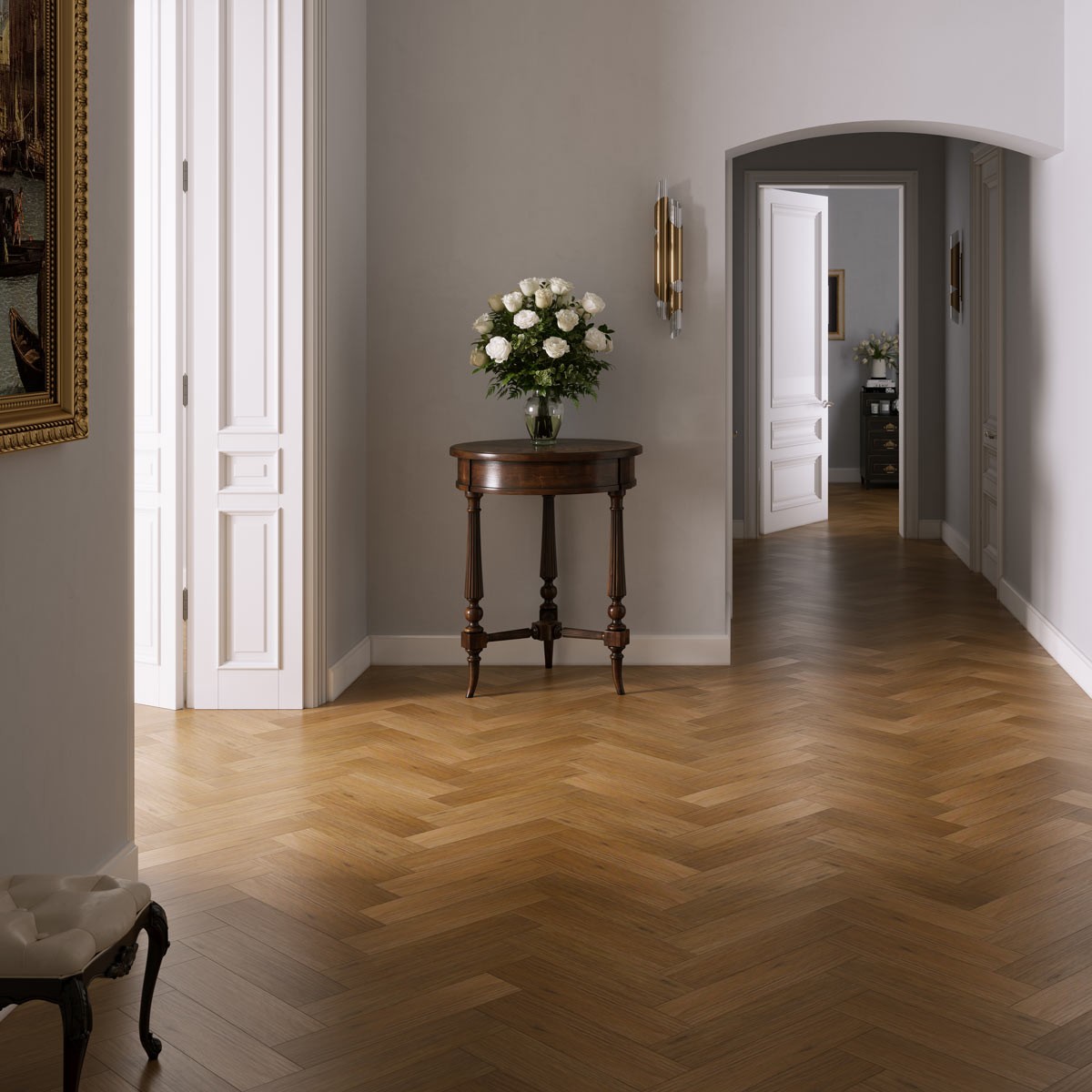 Hydro Step Medium Oak Herringbone Wood LVT Flooring