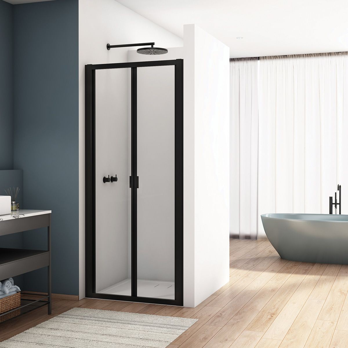 Kudos  Divera Matt Black Bifold Shower Door 800mm