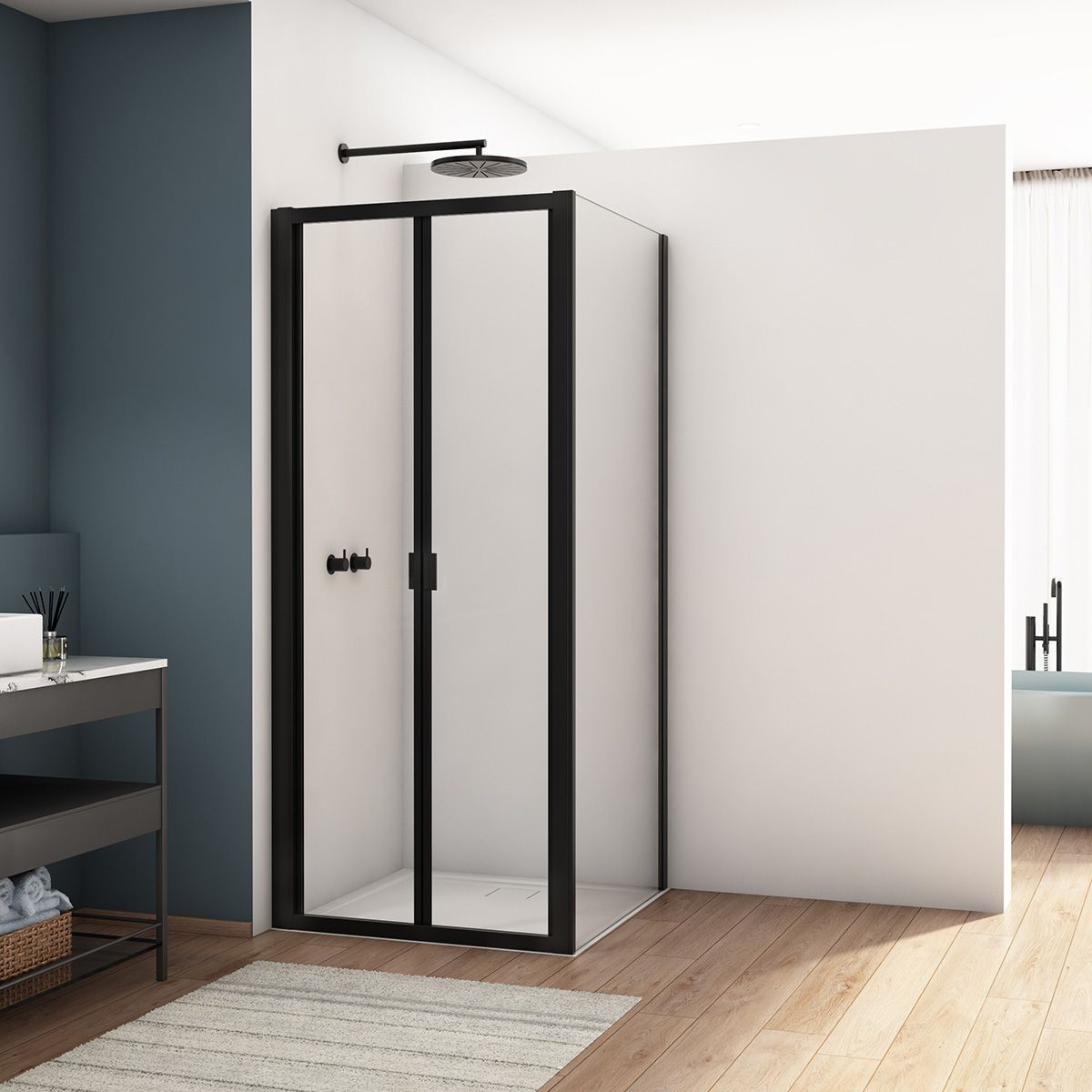 Kudos  Divera Matt Black Bifold Shower Door 900mm