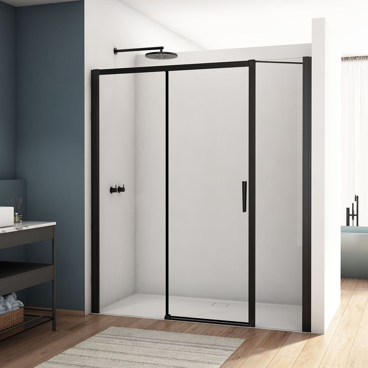 Kudos  Divera Matt Black Sliding Shower Door 1400mm