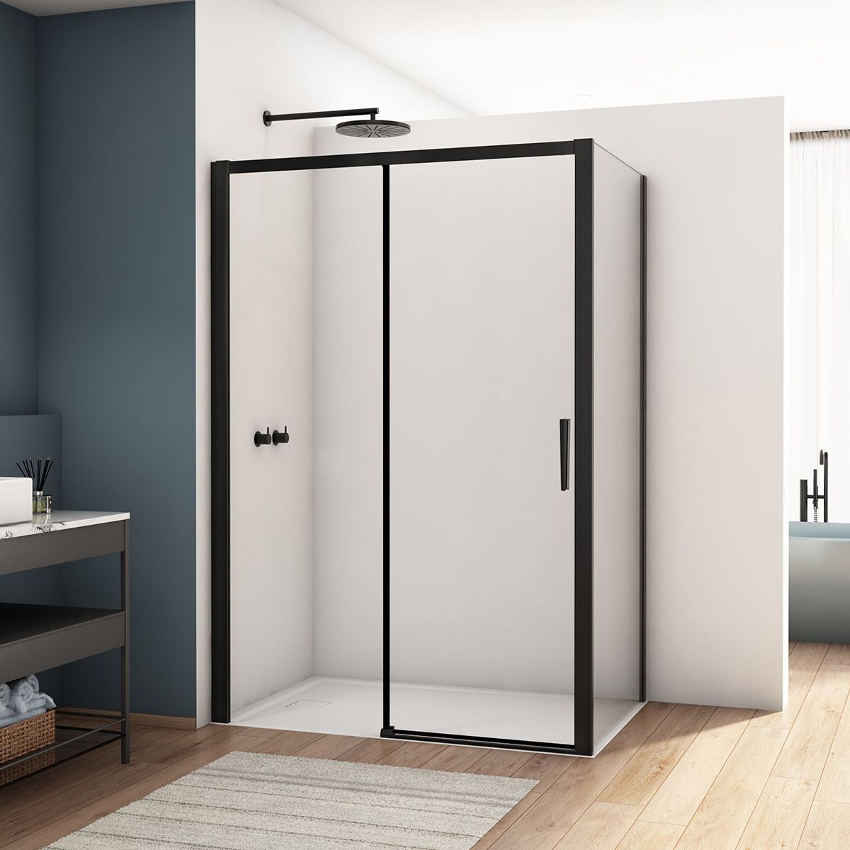 Kudos  Divera Matt Black Sliding Shower Door 1400mm