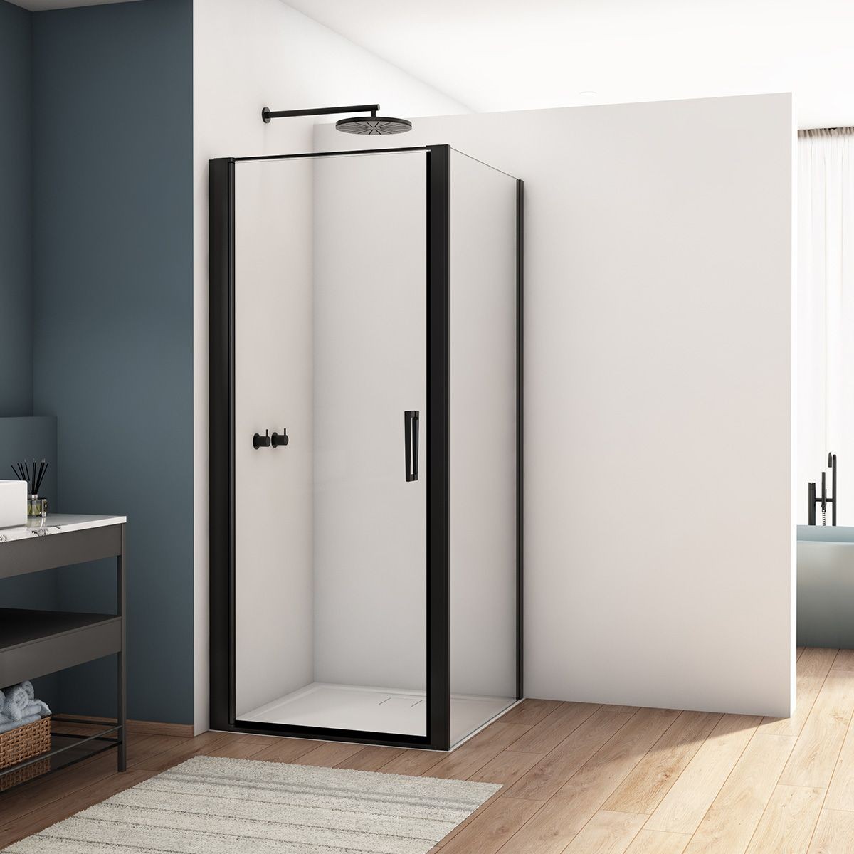 Kudos  Divera Matt Black Pivot Shower Door 700mm