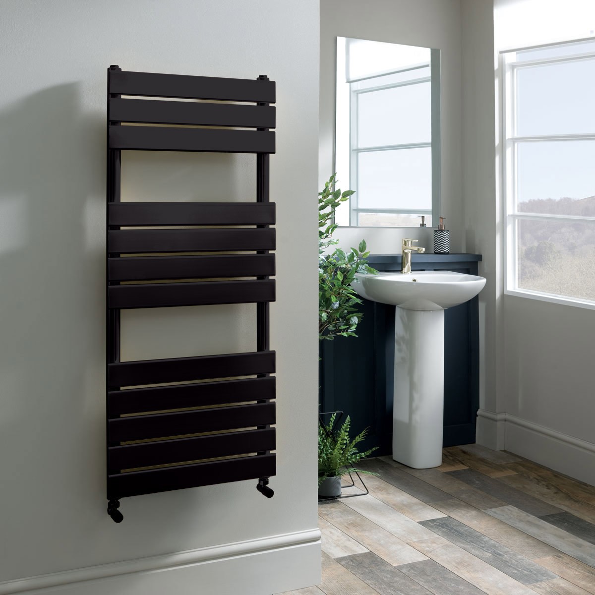 Egadi Matt Black Designer Towel Rail Radiator 1213x500mm