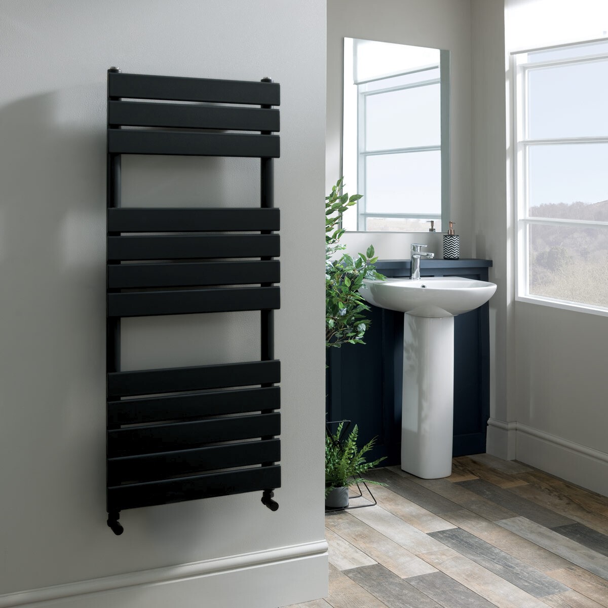 Egadi Matt Black Designer Towel Rail Radiator 1512x500mm