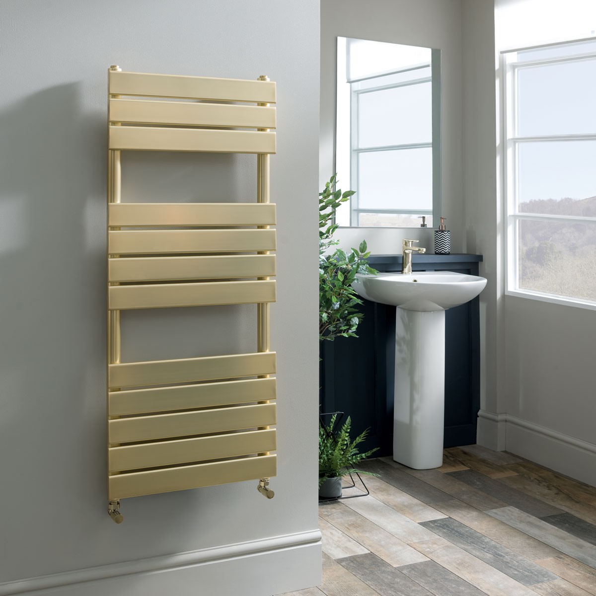 Egadi Brushed Brass Designer Towel Rail Radiator 1512x500mm