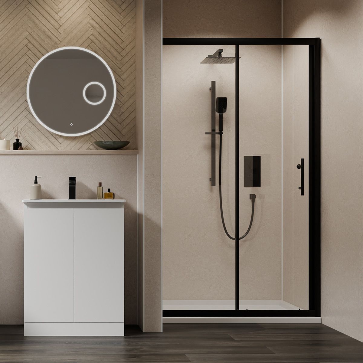Orion Concrete Beige Super Matt Tongue & Groove Shower Panel 2400x1000mm