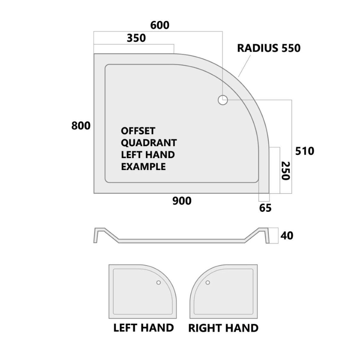 MX Elements Offset Quadrant Stone Resin Shower Tray 900x800mm Right Hand