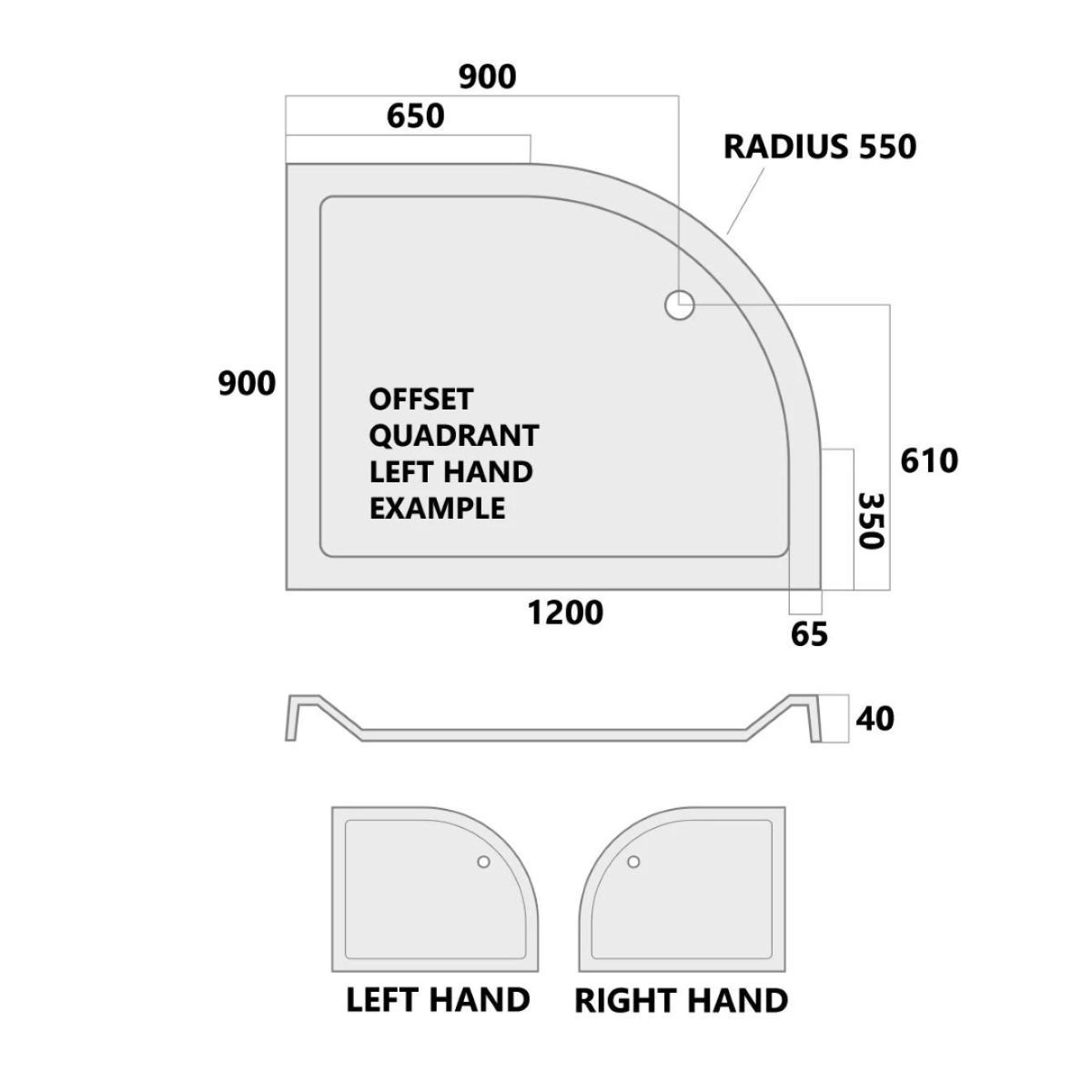 MX Elements Offset Quadrant Stone Resin Shower Tray 1200x900mm Left Hand