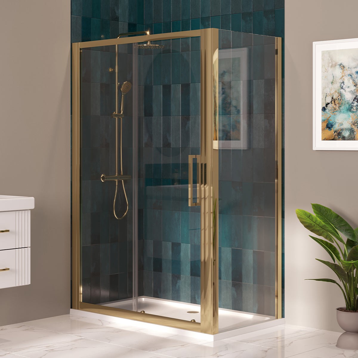Emerald 8mm Brushed Brass Sliding Shower Door & Side Panel 1000x760mm