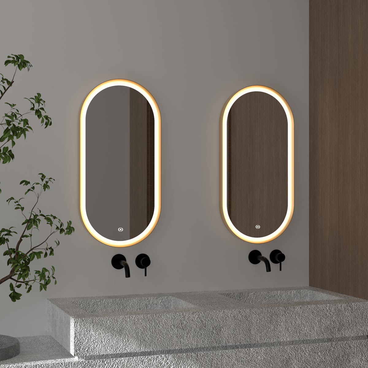 Lunar Brass Framed LED Pill Bathroom Mirror 500x800mm