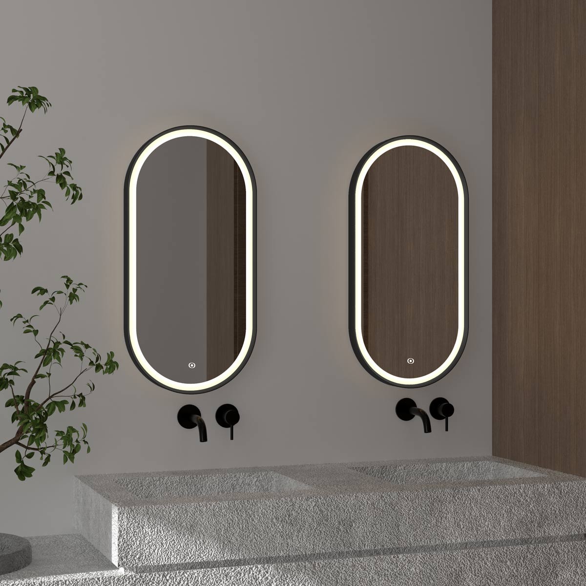 Lunar Black Framed LED Pill Bathroom Mirror 500x800mm