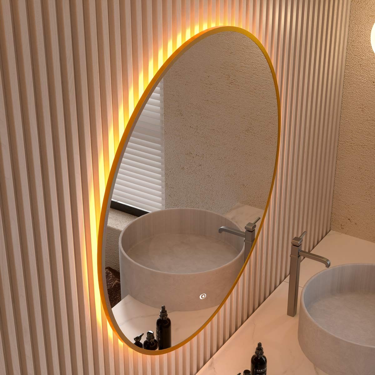 Nova Brass Framed LED Round Bathroom Mirror 600mm