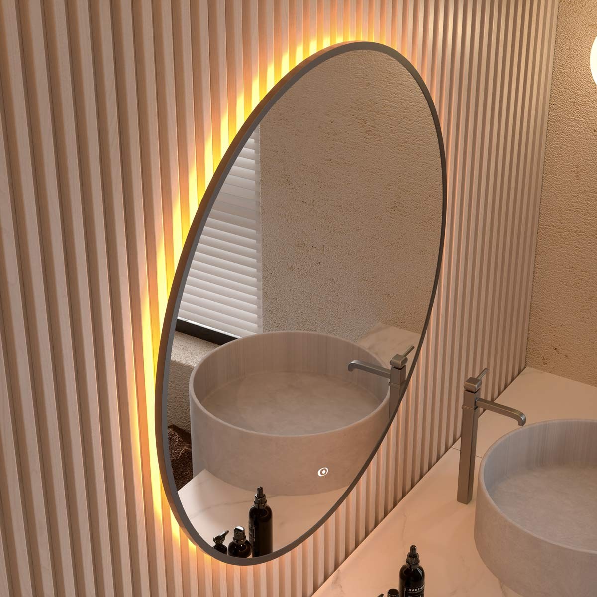 Nova Black Framed LED Round Bathroom Mirror 600mm