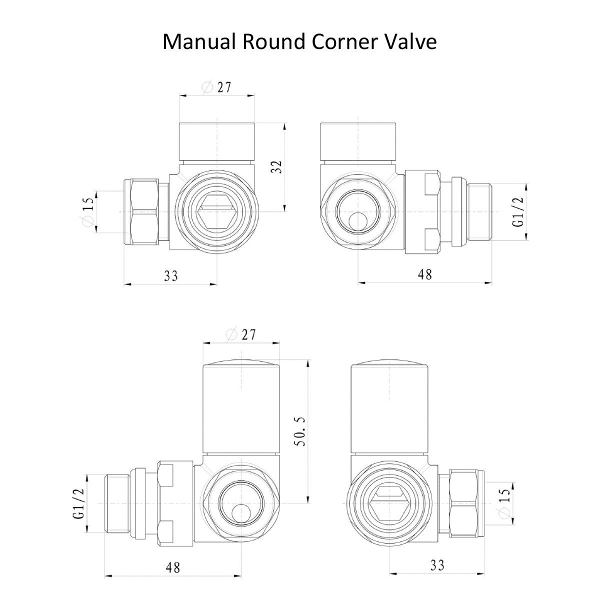Rondo Brushed Brass Corner Radiator Valves (Pair)