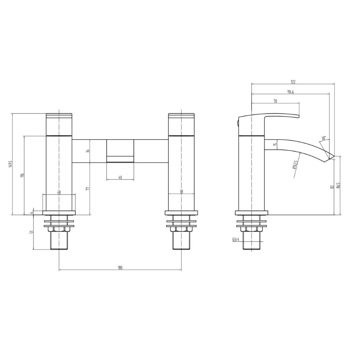 Medway Square Chrome Bath Filler Tap
