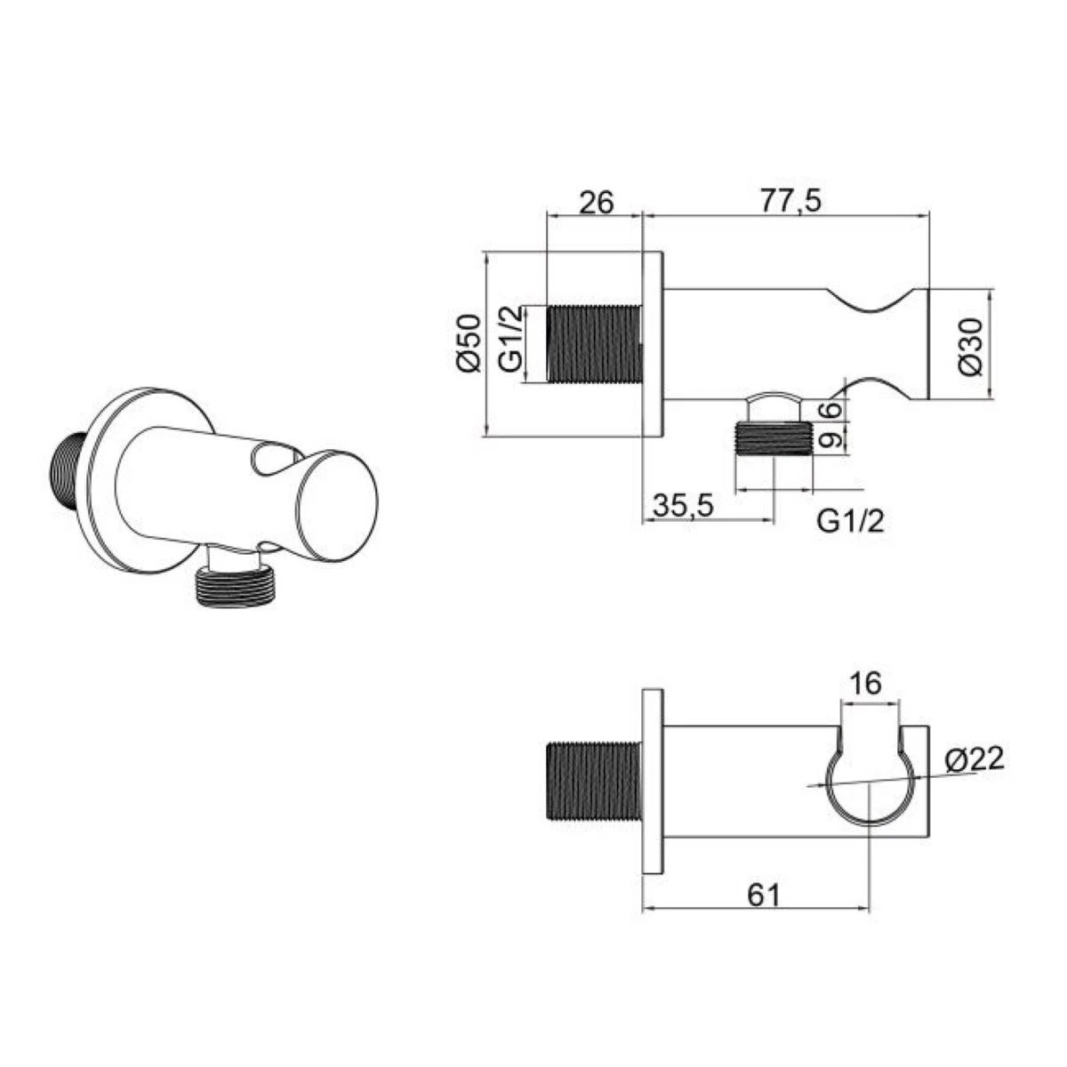 Chrome Shower Handset Bracket & Outlet