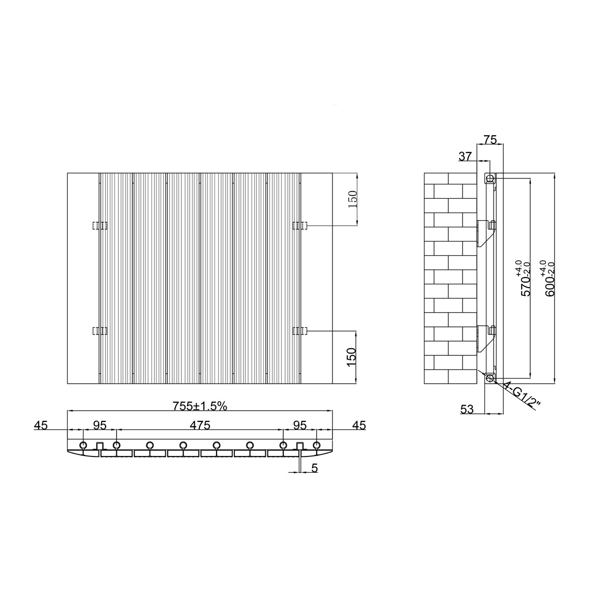 Rene White Designer Horizontal Radiator 600x755mm