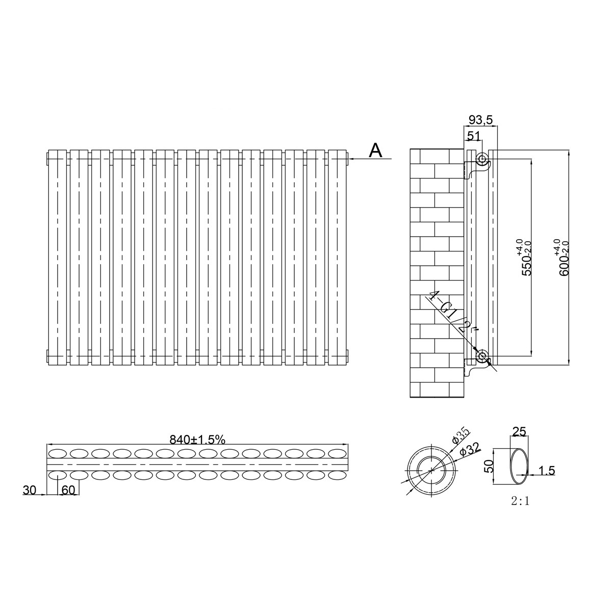 Koda Anthracite Designer Horizontal Double Radiator 600x840mm