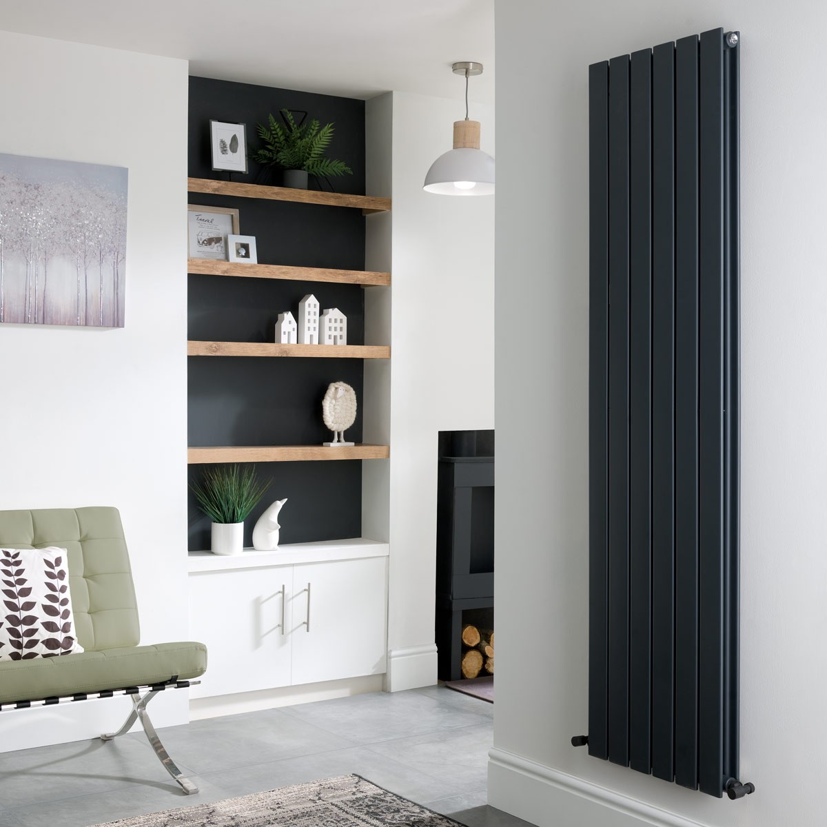 Narvi Anthracite Designer Vertical Double Radiator 1800x300mm