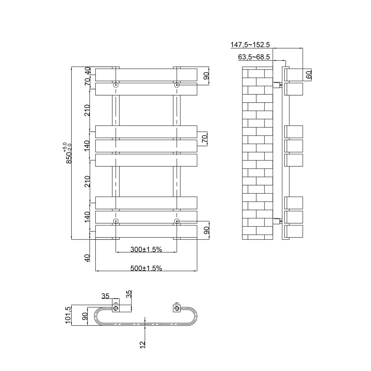 Mimas Anthracite Designer Towel Rail Radiator 850x500mm