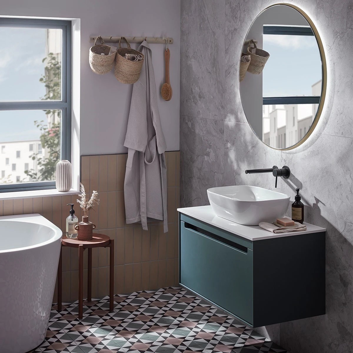 Acumen Matt Viridian Green Single Drawer Wall Hung Vanity Unit & Basin 800mm