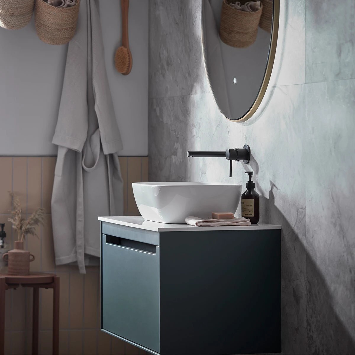 Acumen Matt Viridian Green Single Drawer Wall Hung Vanity Unit & Basin 800mm