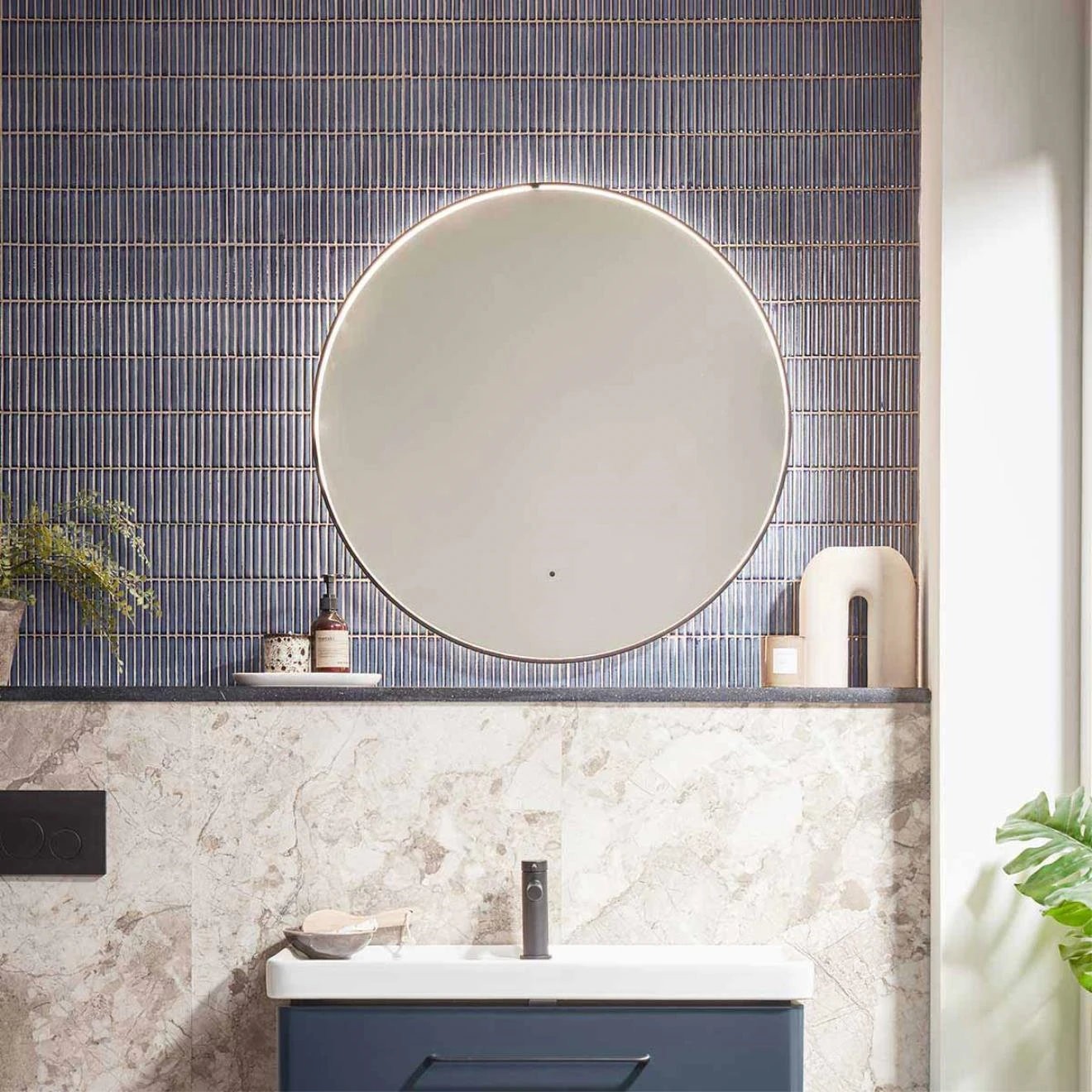 Aurora Black Framed Round Illuminated Mirror 800mm