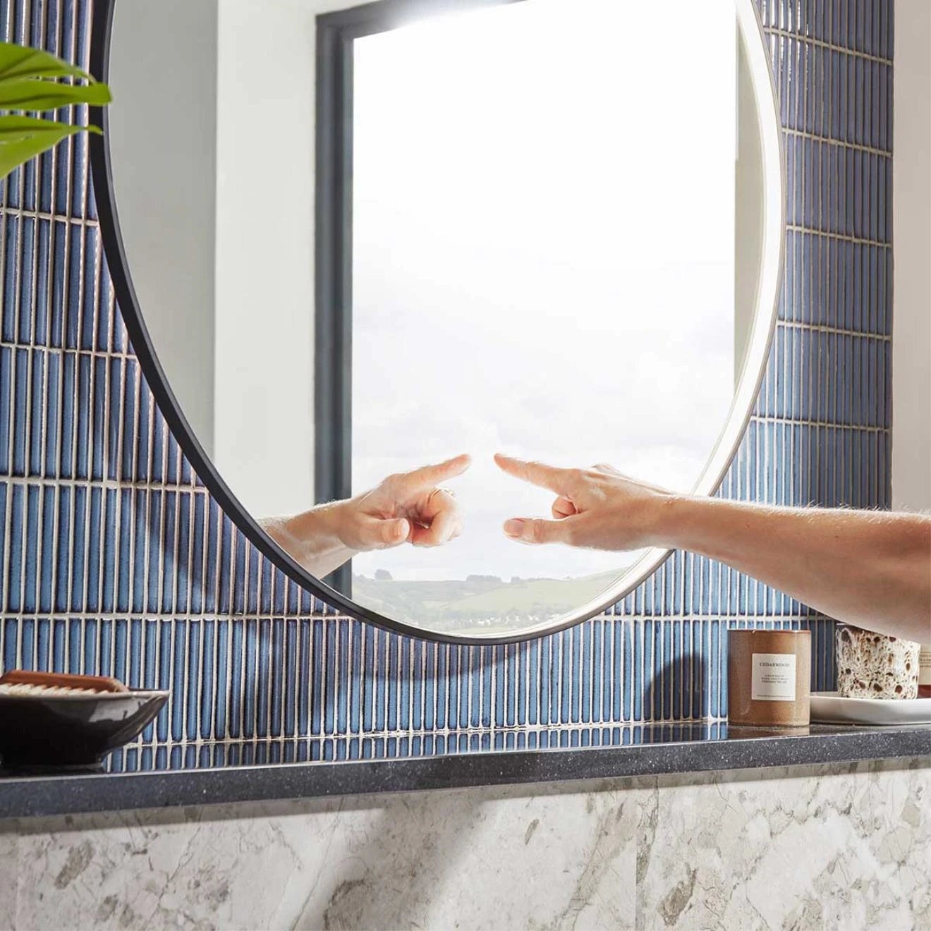 Aurora Black Framed Round Illuminated Mirror 800mm