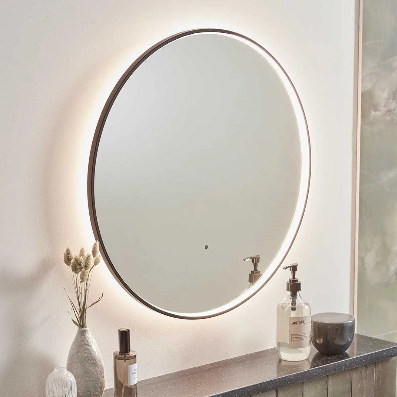 Aurora Black Framed Round Illuminated Mirror 800mm
