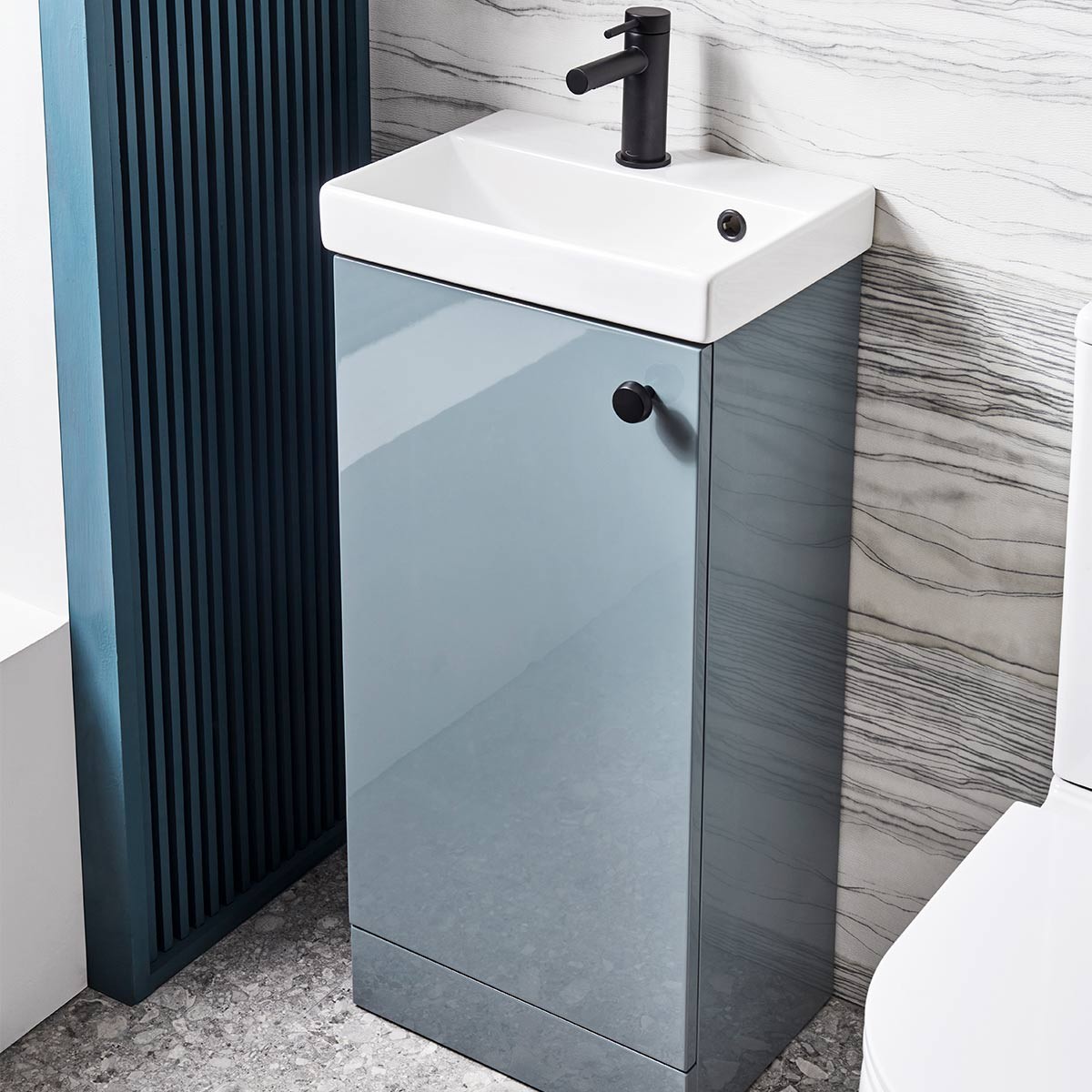Cadence Gloss Spruce Cloakroom Vanity Unit & Ceramic Basin 400mm