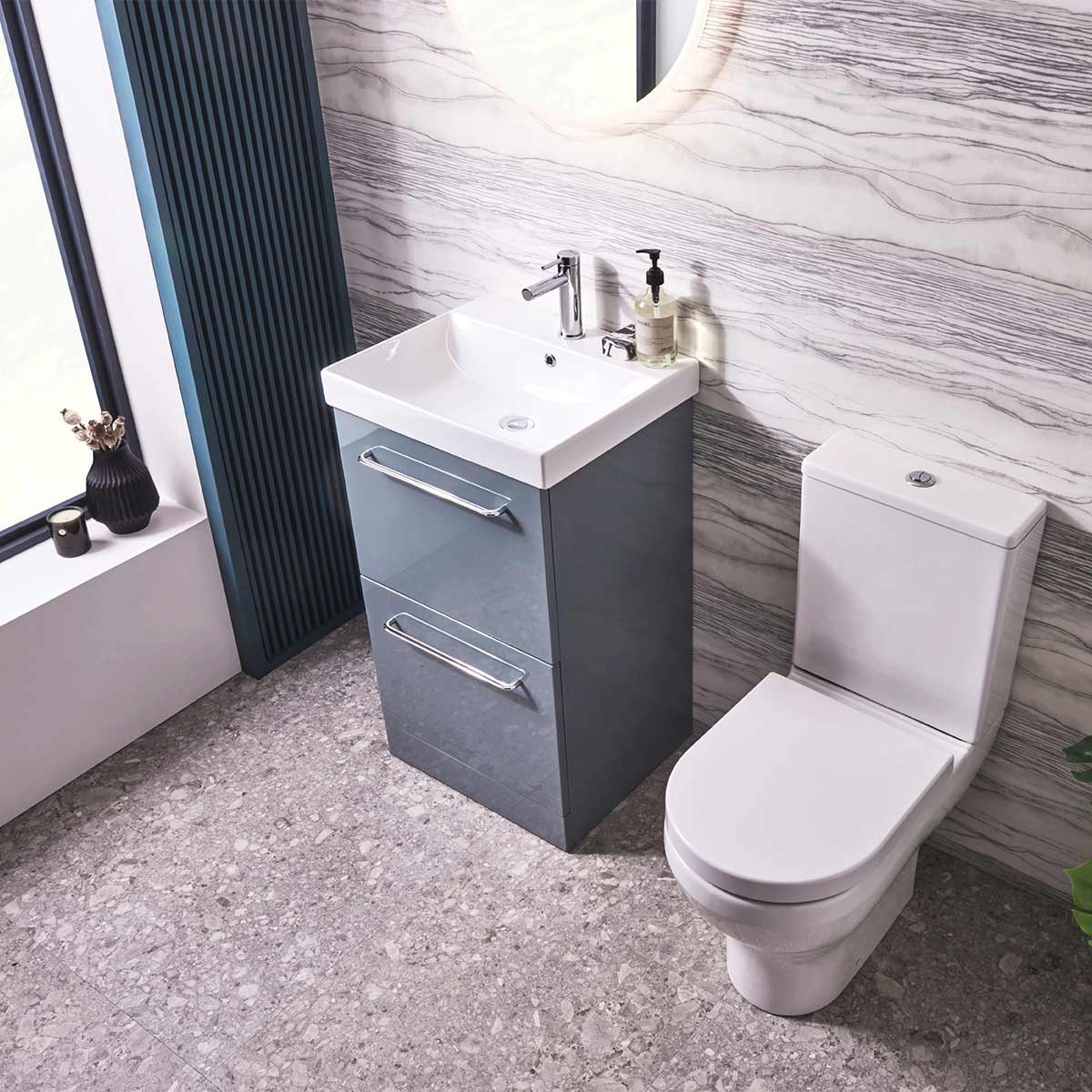 Cadence Gloss Spruce Double Drawer Floor Standing Unit & Ceramic Basin 500mm