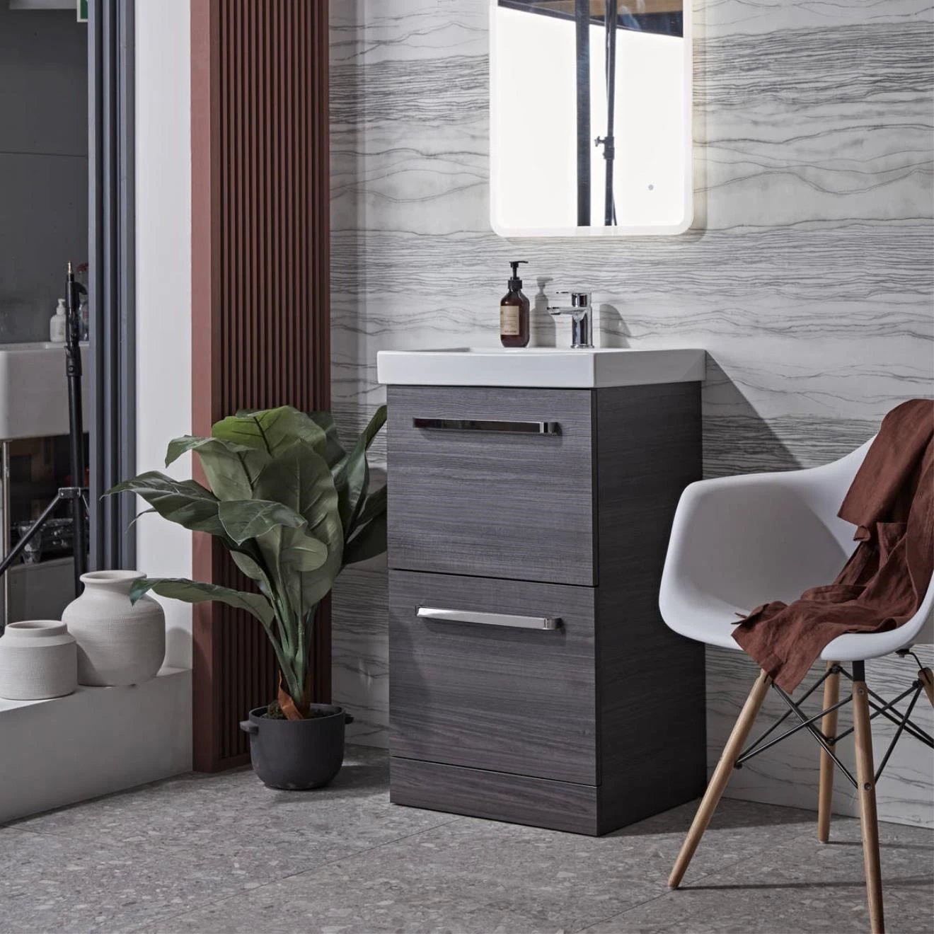Cadence Tundra Wood Double Drawer Wall Hung Vanity Unit & Ceramic Basin 500mm